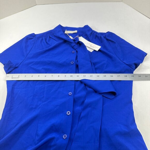 Belle Poque Women's Size Medium Blouse Short Sleeve Button Up Blue New With Tags - Picture 10 of 14